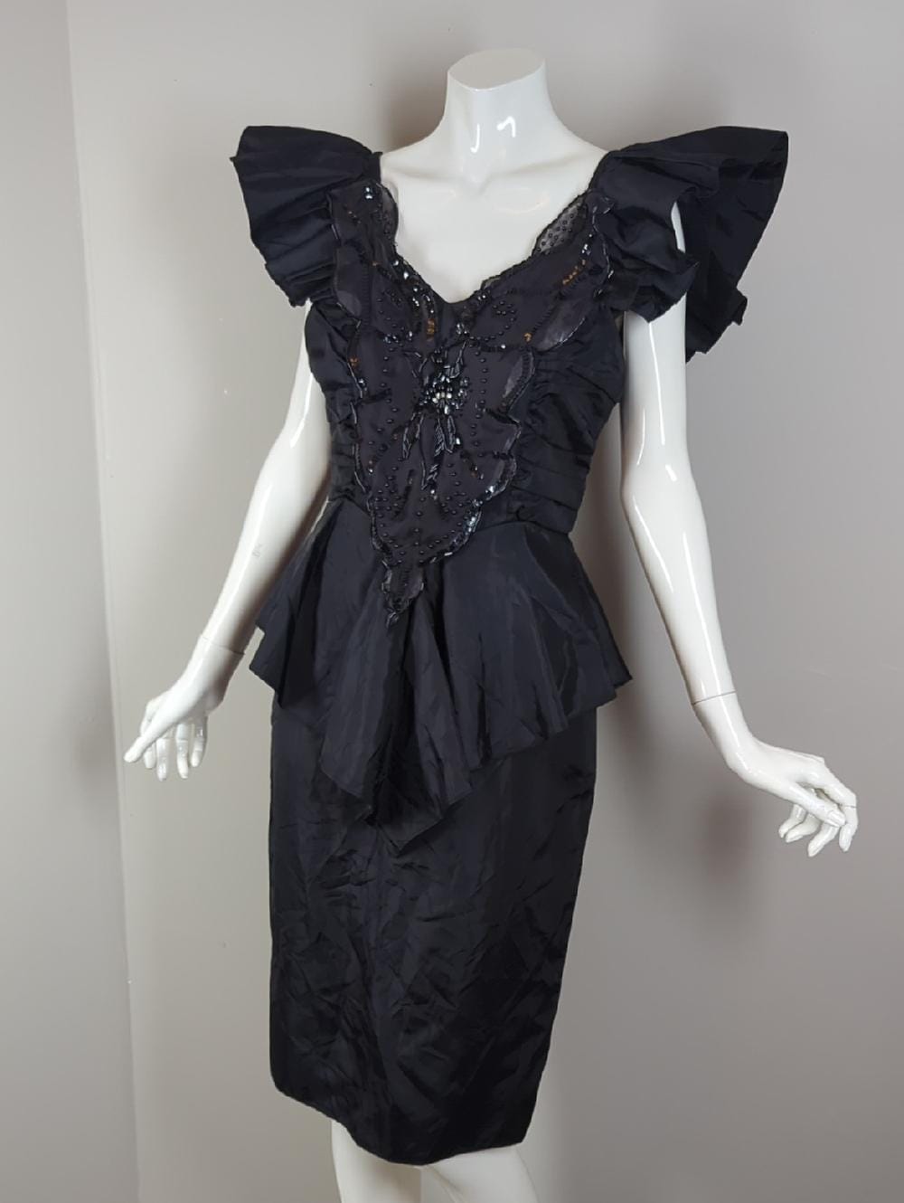 sachin and babi light blue dress 1980s Purple Silk Beaded Sequin Large Size Flapper Style Vintage 80s Dress main image 0