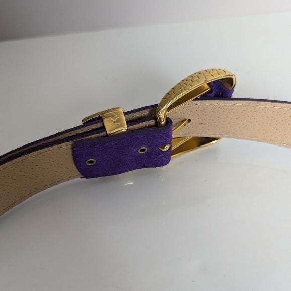Vintage 90s Vermillion Purple Suede Belt, Gold Snake-texture  display picture 1