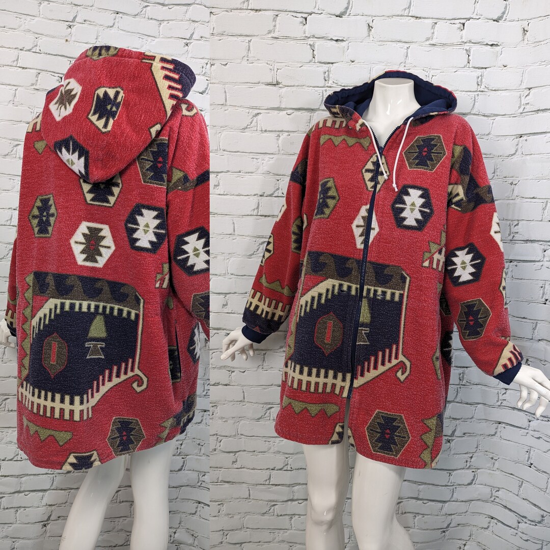 Vintage Aztec Art Print Unisex Plush Thick Long-Sleeved Cardigan Coat main image 1