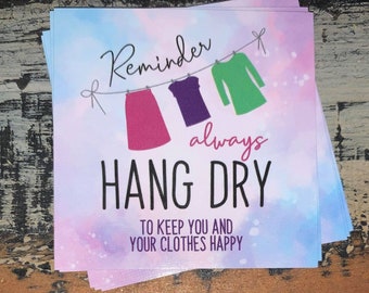 Set of 100 - Hang Dry Business Stickers - Clothing Label - Boutique Supplies - Instructions - Thank You Sticker - Package Sticker