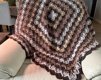 Textured Crochet Throw Blanket | Moody Neutral Heirloom Blanket | Handmade Fiber Art