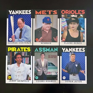 Seinfeld Custom Baseball Card Set (6) - Jerry, George, Kramer, Elaine, Newman, and Jeter