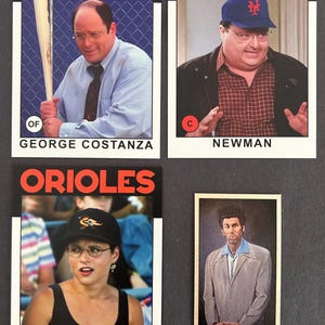 SEINFELD Lot of 4 Baseball Cards - George Costanza, Cosmo Kramer, Elaine Benes, and Newman - Retro Style Custom Art Design