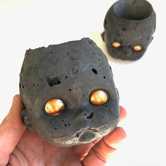 PeaboZombie Baby Doll Head Planter V4.0 (eyes)- Hypertufa