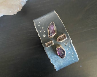Brazalete rústico de plata de ley: joyas con piedras preciosas de granate, topacio y diamante