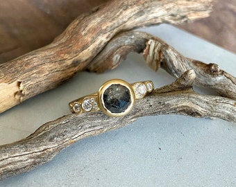 14K Gold Rustic Grey Diamond Ring with Brilliant Diamonds Alternative Engagement