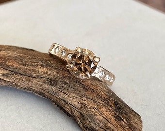 14K Champagne Gold Cognac Diamond Engagement Ring Alternative Engagement