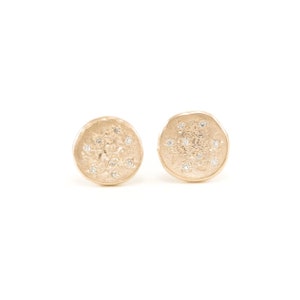 Gold Diamond Full Moon Earrings Stud Earrings Pave Diamonds, 14K Gold Organic Disc Earrings, Full Moon Earrings image 4