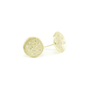 Gold Diamond Full Moon Earrings Stud Earrings Pave Diamonds, 14K Gold Organic Disc Earrings, Full Moon Earrings image 3