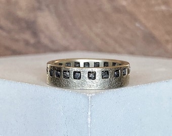 Men's 14K Gold Raw Black Diamond Eternity Band Handmade