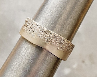 Men's Wedding Band 14K Gold Ring Organic Textured Handmade