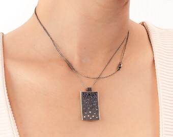 Sterling Silver Ombre Necklace with Blue Sapphires and White Diamonds
