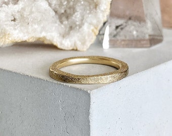 Womens Gold Ring Wedding Band, 14K Solid Gold Thin Ring Organic