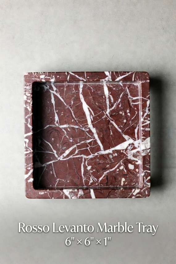 Handmade Rosso Levanto Marble Tray 6" × 6" height 1", perfect for your nightstand, bathroom, or I use them as trinket tray. Free Shipping