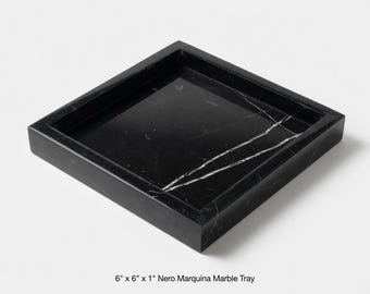 Handmade Nero Marquina Marble Tray 6" × 6" height 1", perfect for your nightstand, bathroom, or perfect as base of a reed diffuser.