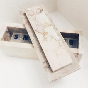 Dynasty Cream marble box weekly pill box 7"×2 1/4" height 2 3/8" box with weakly pill organizer FREE SHIPPING image 8