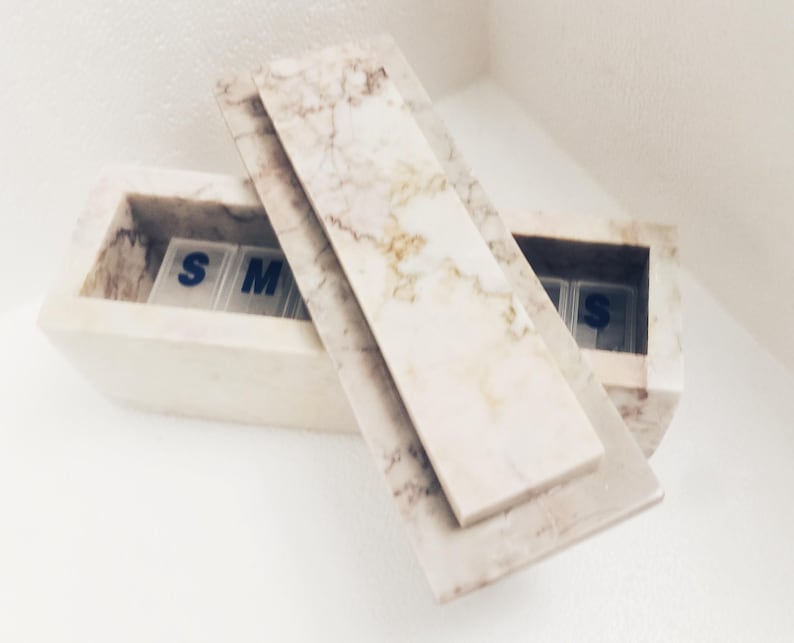 Dynasty Cream marble box weekly pill box 7"×2 1/4" height 2 3/8" box with weakly pill organizer FREE SHIPPING image 8