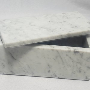 Handmade Marble Box 3&quot; x 7&quot; Free Shipping Bianco Carrara Marble blue/gray with white accents and veins 3&quot; height (personalization available)
