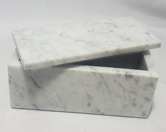 Handmade Marble Box 3&quot; x 7&quot; Free Shipping Bianco Carrara Marble blue/gray with white accents and veins 3&quot; height (personalization available)