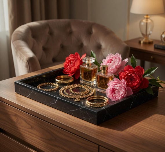 Nero Marquina Black Marble Tray 12
