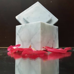 Handmade Bianco Carrara Marble Box 3&quot; x 3&quot; Carrara Marble gray with white accents and veins (personalization available)