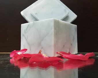 Handmade Bianco Carrara Marble Box 3" x 3" Carrara Marble gray with white accents and veins (personalization available)