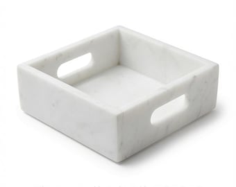 White Carrara Marble Napkin Holder 7 1/4"×7 1/4" height 3 1/2" with side handles holds 6" napkins perfectly FREE SHIPPING