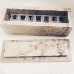 Dynasty Cream marble box weekly pill box 7"×2 1/4" height 2 3/8" box with weakly pill organizer FREE SHIPPING image 5
