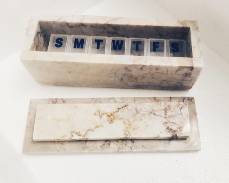 Dynasty Cream marble box weekly pill box 7"×2 1/4" height 2 3/8" box with weakly pill organizer FREE SHIPPING image 5