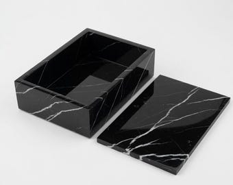 Handmade Nero Marquina Black Marble Box 10"×6" height 3" Beautiful Black Marble with white veining Free Shipping