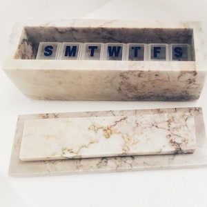 Dynasty Cream marble box weekly pill box 7"×2 1/4" height 2 3/8" box with weakly pill organizer FREE SHIPPING image 6