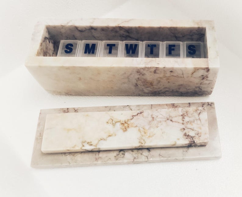 Dynasty Cream marble box weekly pill box 7"×2 1/4" height 2 3/8" box with weakly pill organizer FREE SHIPPING image 6