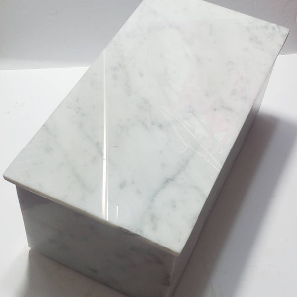 Handmade Marble Box 13 1/2" x 7" height 6" Bianco Carrara Marble blue/gray with white accents and veins Free Shipping