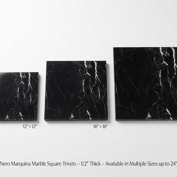 Large Nero Marquina Marble Squares 1/2" thick Trivets up to 24"/ Tabletops / Decorative Marble Pieces in many sizes FREE SHIPPING