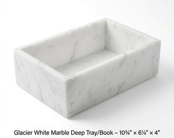 Handmade Glacier White Marble deep tray/box 10 3/4" × 6 1/4" height 4" a perfect elegant storage box for office kitchen or anywhere