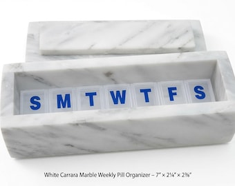 White Carrara weekly pill organizer box 7"×2 1/4" height 2 3/8" box with weakly pill organizer FREE SHIPPING