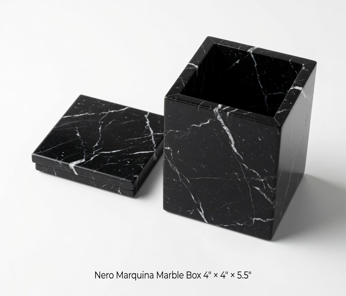 Handmade Nero Marquina Black Marble box 4"×4" height 5 1 2" polished…