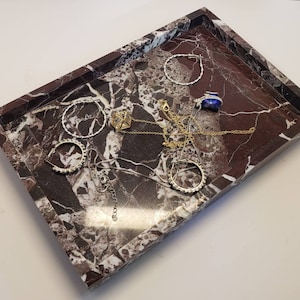 Handmade Rosso Levanto Marble Tray 10&quot;×6 3/4&quot; height 1&quot; opulent rich red Marble with white veining and natural beauty
