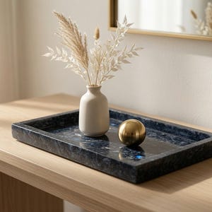 Handmade Blue Pearl Granite Tray 10"×6 3/4" height 1" rich blue Granite with opalescent hues a truely unique stone image 3