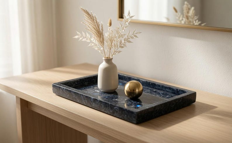 Handmade Blue Pearl Granite Tray 10"×6 3/4" height 1" rich blue Granite with opalescent hues a truely unique stone image 3
