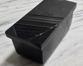 Handmade Box Nero Marquina Black Marble with white accents 4 1/2" x 2"  (personalization available)