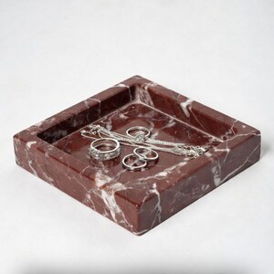 Handmade Rosso Levanto Marble Tray 6" × 6" height 1", perfect for your nightstand, bathroom, or I use them as trinket tray. Free Shipping image 5