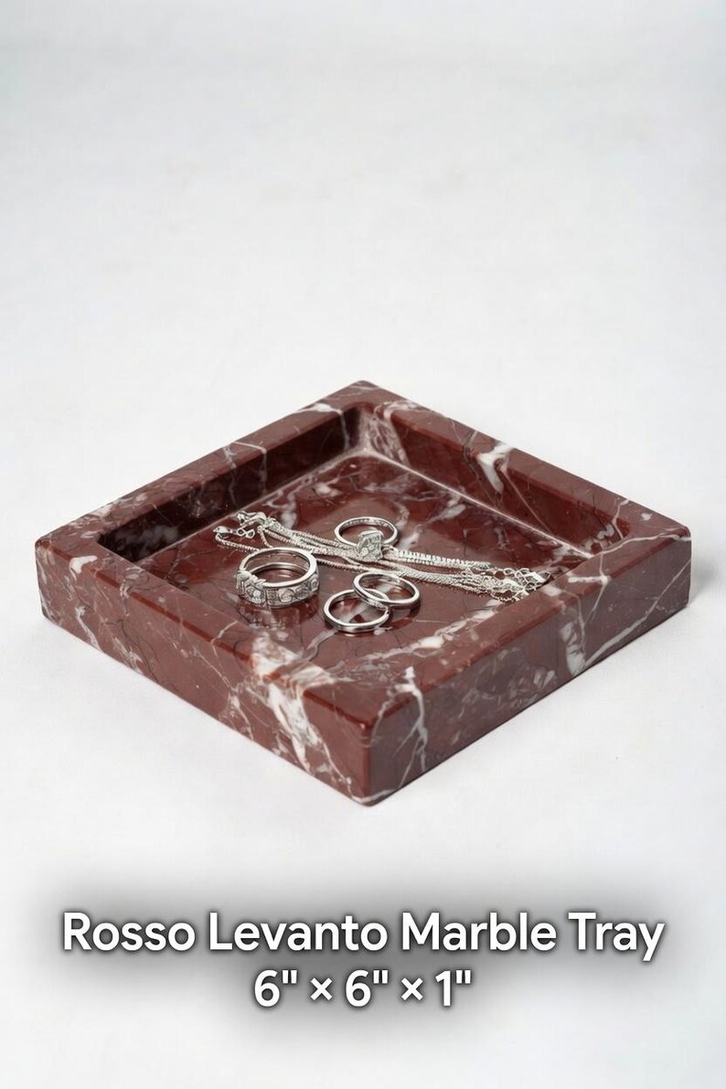Handmade Rosso Levanto Marble Tray 6" × 6" height 1", perfect for your nightstand, bathroom, or I use them as trinket tray. Free Shipping image 5