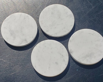 Bianco Carrara Marble coasters set of 4 coaster round, square, or mix and match. A rich creamy white grey with blue accents 4&quot; diameter