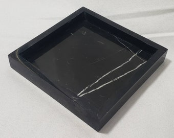 Handmade Nero Marquina Marble Tray 6" × 6" height 1", perfect for your nightstand, bathroom, or perfect as base of a reed diffuser.