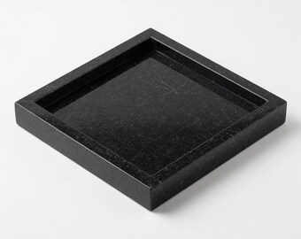 Handgemaakt dienblad van absoluut zwart graniet: 6 x 6 inch hoog 1 inch, perfect voor op je nachtkastje, in de badkamer of waar je maar een opbergvak hebt