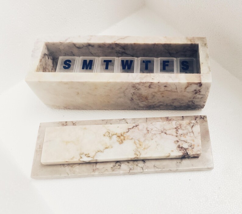 Dynasty Cream marble box weekly pill box 7"×2 1/4" height 2 3/8" box with weakly pill organizer FREE SHIPPING image 7