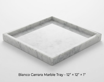 Handmade Bianco Carrara Marble Tray, Table Centerpiece (12"x12")