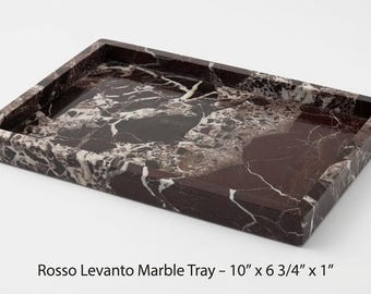 Handmade Rosso Levanto Marble Tray 10"×6 3/4" height 1" opulent rich red Marble with white veining and natural beauty