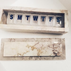 Dynasty Cream marble box weekly pill box 7"×2 1/4" height 2 3/8" box with weakly pill organizer FREE SHIPPING image 1